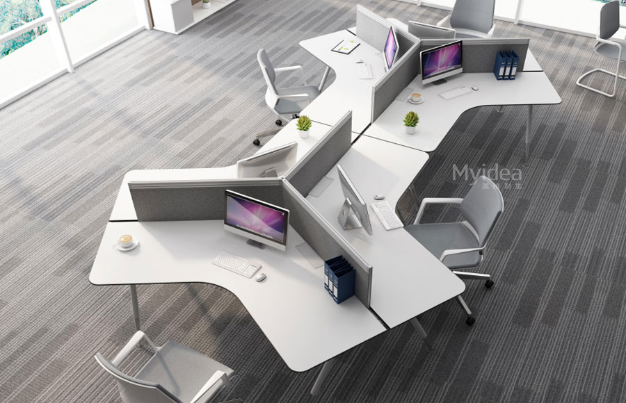 XT系列-現(xiàn)代白簡約辦公桌120度三人位